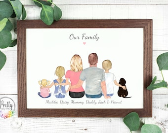 Personalised Family Print, Our Family Gift, Family Dog Portrait, Family Cat Portrait, New Home Gift, Dog Lover Gift, Personalised Family Pet