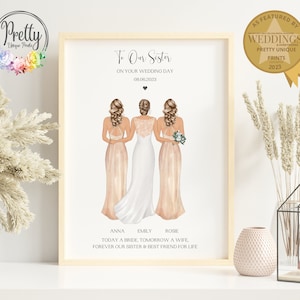 Geschenk für die Braut, Brautgeschenk von der Schwester für unsere Schwester an Ihrem Hochzeitstag, personalisierte Braut und Brautjungfer, Geschenk für die Schwester der Braut