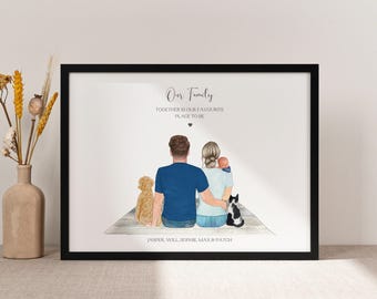 Our Family Personalised Print, New Baby Gift, Family Pet Portrait, Family Pet Print, Couple and Pet Gift