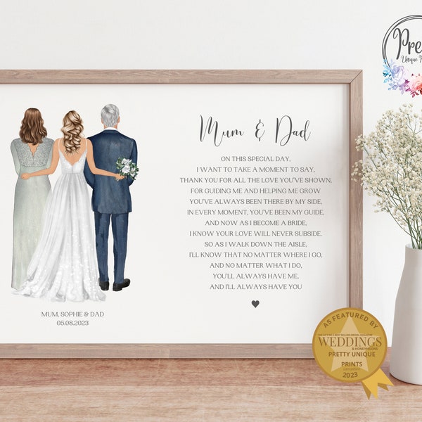 Gift For Mum And Dad On My Wedding Day, Personalised Parents of the Bride Print, Gift From Bride, Wedding Poem Print