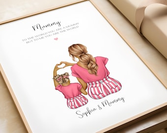 Gift For Mummy, Personalised Mothers Day Gift, Mum and Daughter Print, Mummy Birthday Present, Gift For Mum