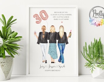 Regalo para ella en su 30 cumpleaños, Regalo personalizado para su 30 cumpleaños, Lámina para la mejor amiga
