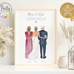 Gift For Mother and Father Of The Bride, Personalised Wedding Print For Parents Of The Bride, Wedding Keepsake