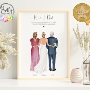 Gift For Mother and Father Of The Bride, Personalised Wedding Print For Parents Of The Bride, Wedding Keepsake