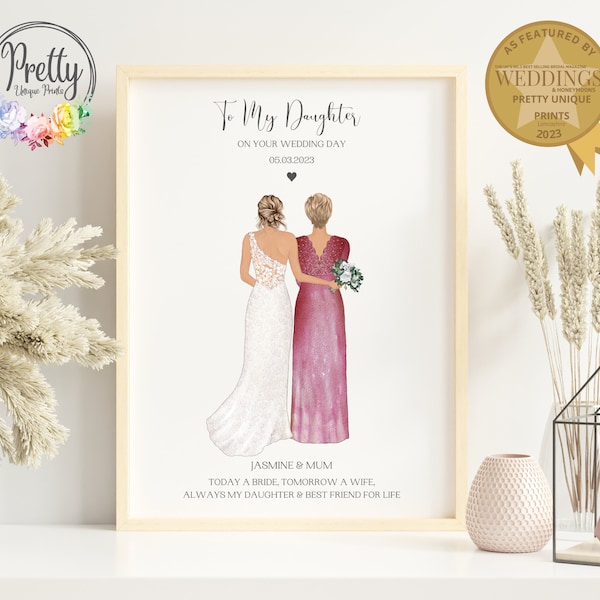 Cadeau pour fille le jour du mariage, impression mariage personnalisée, mariée et mère de la mariée, cadeau mariage fille, cadeau mariage