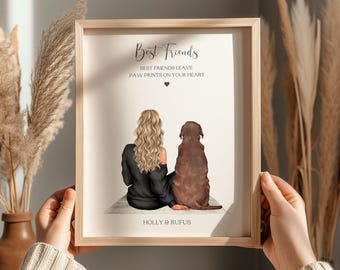 Print huisdier en eigenaar, gepersonaliseerde huisdierprint, cadeau voor hondenmoeder, cadeau hondenliefhebber, Moederdagcadeau van hond