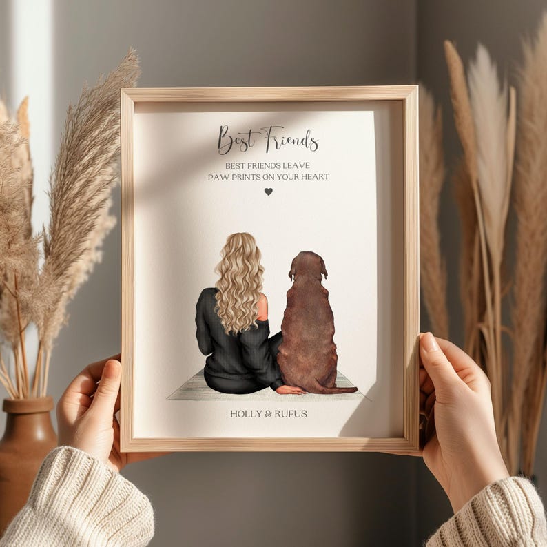 Impresión de mascota y dueño, impresión personalizada de mascota, regalo para mamá perruna, regalos para amantes de los perros, regalo para el Día de la Madre de un perro imagen 1