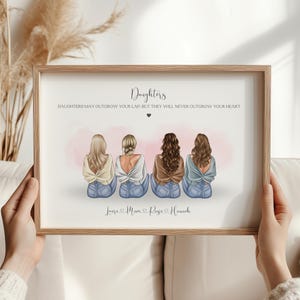 Special Daughters Gift, Mum And Daughters Print, Mom And Daughters Gift, Family Illustration, Family Keepsake, Gifts For Her