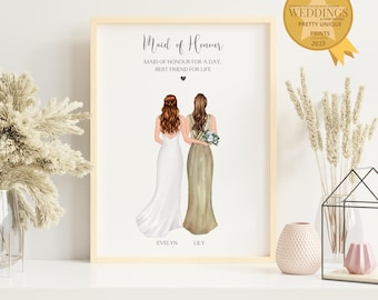 Personalised Maid of Honour Print, Custom Gift, Bridal Party Gift, Keepsake, Bridesmaid Gift, Personalised Print, Custom Bridal Keepsake, Q3