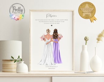 Personalised Bridesmaid Gift, Bride and Bridesmaid Print, Gift For Bridesmaid, Thank you Bridesmaid, Wedding Keepsake