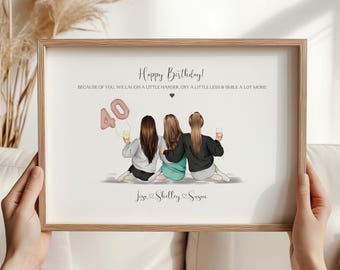 Personalised 40th Group Best Friends Birthday Print, Group 40th Friendship Print, 40th Besties Birthday Gifts, Any Age Birthday Gift