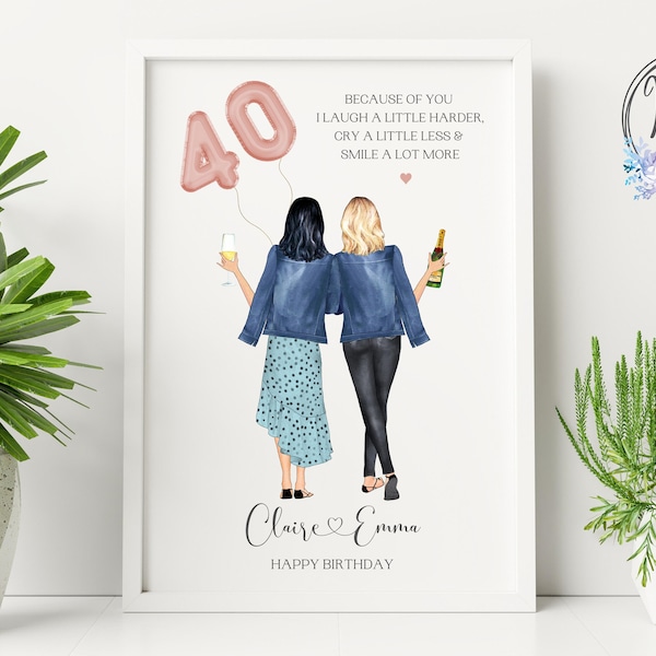 40th Birthday Gift For Her, Personalised 40th Birthday Present, Best Friend Print