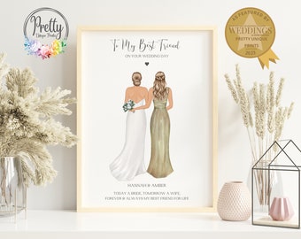 Gift For Best Friend On Her Wedding Day, Best Friend Wedding Gift, Personalised Bride and Bridesmaid print, Wedding Keepsake, Q6