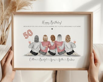 Besties 50th Birthday Gifts, Personalised 50th Group Best Friends Birthday Print, Group 50th Friendship Print, Any Age Birthday Gift