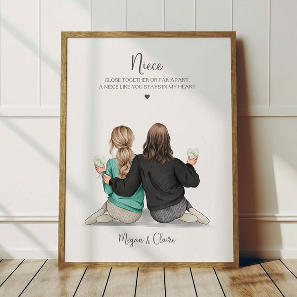 Personalised Gift For Niece, Niece and Auntie Print, Birthday Gift For Her, Personalised Friendship Print