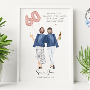 60th Birthday Gift For Her, Personalised 60th Birthday Present, Best Friend Print