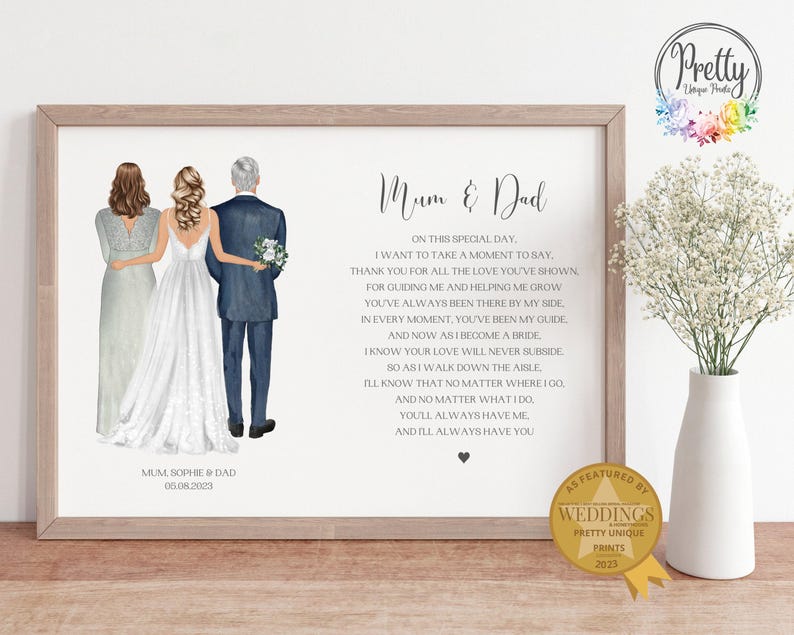 Gift For Mum And Dad On My Wedding Day, Personalised Parents of the Bride Print, Gift From Bride, Wedding Poem Print image 1