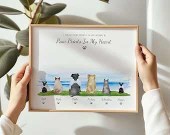 Impresión personalizada de mascota familiar, retrato de mascota familiar, regalo para dueños de perros, dueños de gatos, amantes de los perros, amantes de las mascotas, regalo conmemorativo de mascotas, impresión conmemorativa