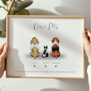 Personalised Family Pet Portrait, Gift For Pet Owner, Pet Loss Gift, Pet Memorial Print, Family Pet Print