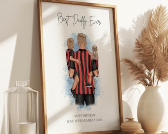 Quadro de aniversário para pai fã de futebol, presente personalizado para o papai, pôster de futebol para pai e filhos, arte de parede para a família