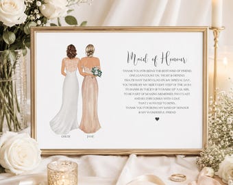 Maid Of Honour Gift From Bride, Personalised Maid Of Honour Print, Thank You Gift For Maid Of Honour