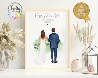 Wedding Gift For Couple, Personalised Bride and Groom Print, Mr & Mrs Gift, Wedding Keepsake, Happily Ever After Print