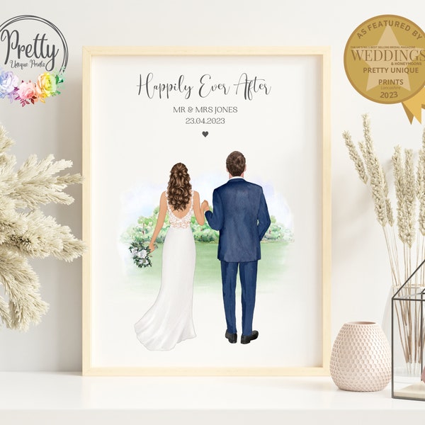 Wedding Gift For Couple, Personalised Bride and Groom Print, Mr & Mrs Gift, Wedding Keepsake, Happily Ever After Print