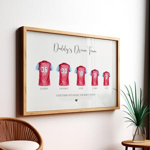 Daddys Dream Team Print, Football Family Gifts, Birthday Gift Dad Daddy, Personalised Football Wall Art, Football Shirt Print, Q3