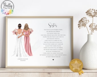 Personalised Gift For Bridesmaid, Sister and Bride Print, Wedding Keepsake Gift