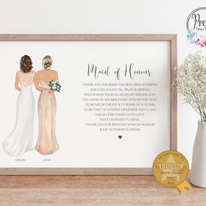 Maid Of Honour Thank You Gift, Personalised Bride and Maid Of Honour Print, Gift For Maid Of Honour, Q1