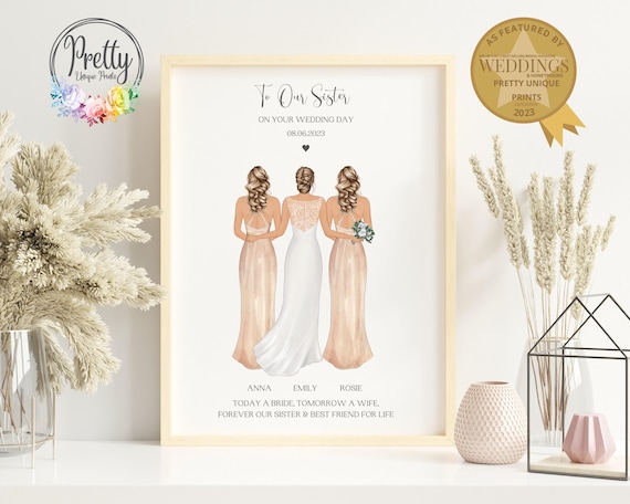Gift For Bride, Bride Gift From Sister, To Our Sister On Your Wedding Day, Personalised Bride and Bridesmaid Print, Sister of the Bride Gift