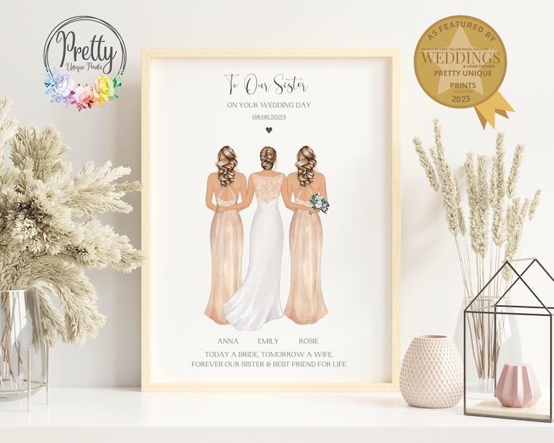 Gift For Bride, Bride Gift From Sister, To Our Sister On Your Wedding Day, Personalised Bride and Bridesmaid Print, Sister of the Bride Gift image 1