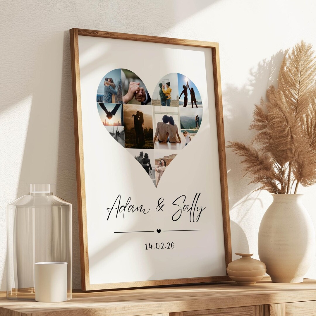 Personalised Heart Photo Print, Custom Valentines Gift, Photo Collage ...