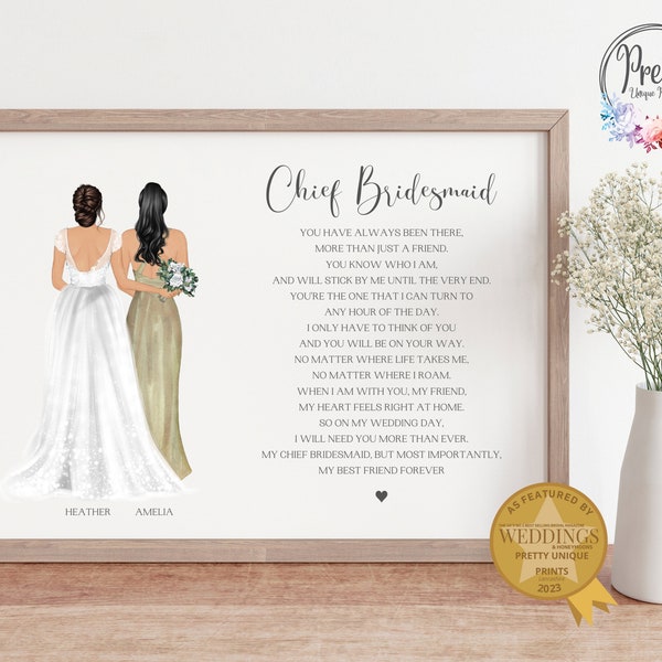 Personalised Chief Bridesmaid Gift, Wedding Thank You Print, Gift for Chief Bridesmaid