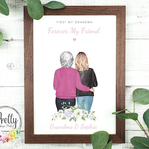 Personalised Grandma Gift, Grandparent Portrait, Personalized Family Gift, Grandma and Granddaughter Gift, Mothers Day Gift For Grandma