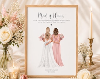 Maid Of Honour Gift From Bride, Personalised Maid Of Honour Print, Wedding Thank You Gift