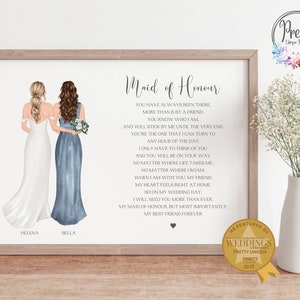 Personalised Maid Of Honour Gift, Wedding Thank You Print, Gift for Maid Of Honour, Q2