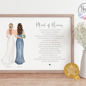 Regalo personalizado para dama de honor, impresión de agradecimiento de boda, regalo para dama de honor, Q2