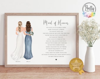 Personalised Maid Of Honour Gift, Wedding Thank You Print, Gift for Maid Of Honour, Q2