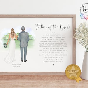 Personalised Gift For Father Of The Bride, Father and Daughter Print, Father of the Bride Gift, Dad Wedding Keepsake
