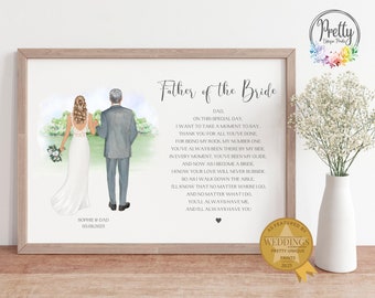 Personalised Gift For Father Of The Bride, Father and Daughter Print, Father of the Bride Gift, Dad Wedding Keepsake