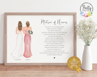 Personalised Matron Of Honour Gift, Wedding Thank You Print, Gift for Matron Of Honour