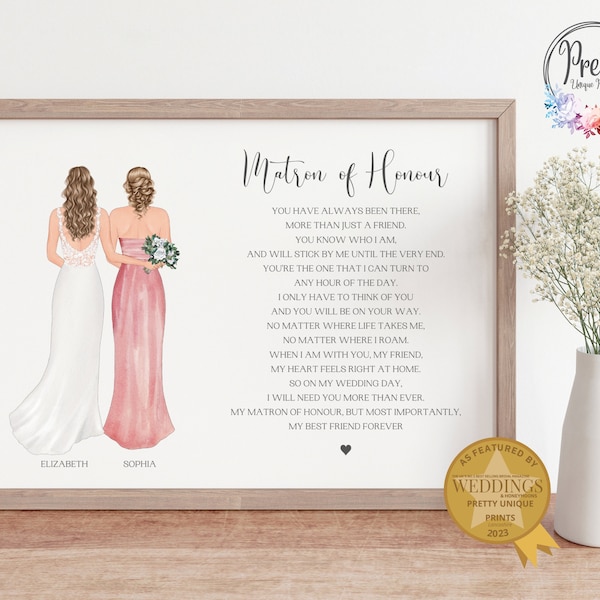 Personalised Matron Of Honour Gift, Wedding Thank You Print, Gift for Matron Of Honour