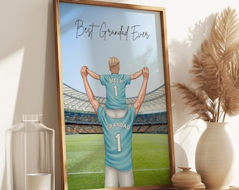 Best Grandad Ever Gift Print, Custom Football Gift, Best Grandad Present, Football Team Gift, Grandpa And Grandson Illustration, Gramps Gift