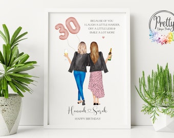 30th Birthday Gift For Her, Personalised 30th Birthday Present, Best Friend Print