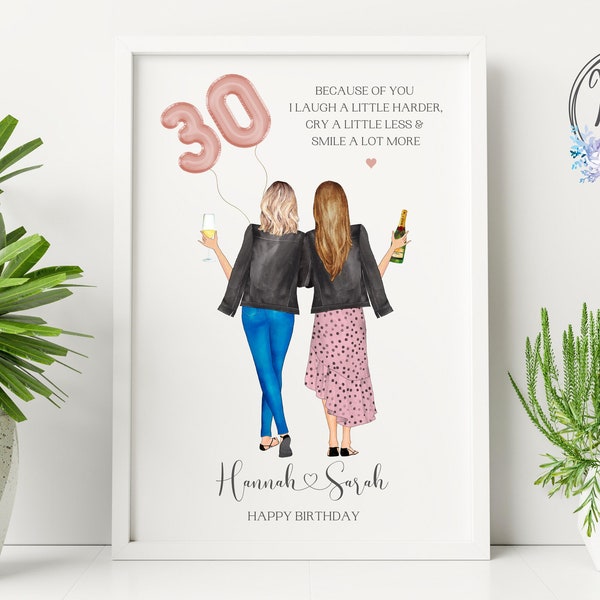 Cadeau 30e anniversaire pour elle, cadeau 30e anniversaire personnalisé, impression meilleure amie