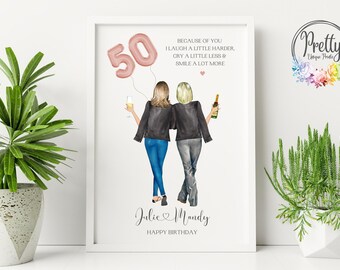 50th Birthday Gift For Her, Personalised 50th Birthday Present, Best Friend Print