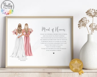 Maid of Honour Gifts, Personalised Maid of Honour Print, Gift From Bride on Wedding Day, Wedding Keepsake Present, Q1