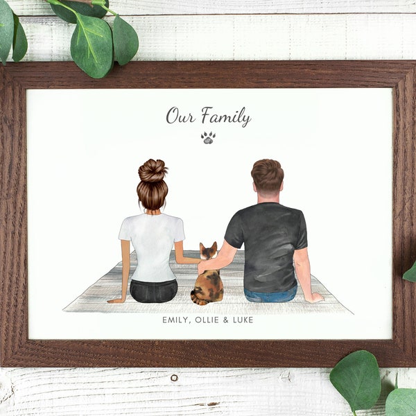 Personalised Handmade Cat Print, Custom Cat Owner Gift, Custom Family Pet Portrait, Personalized Gift, Cat and Owner Gift, Cat Lovers Gift