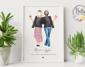 Personalised Mother And Daughter Print, Personalized Mom And Daughter Print, Birthday Gift For Mum, Gift For Mom, Gift For Daughter